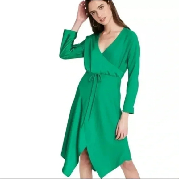 Cushnie for Target Women’s Sz 2 Faux Wrap Asymmetrical Hem Midi Dress Green NWOT - Picture 2 of 8